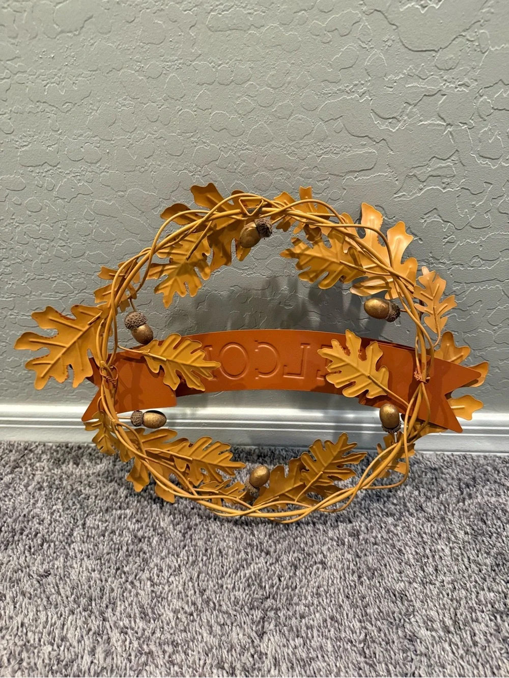 Kohl's Orange and Brown 'Welcome' Fall Leaf Wreath